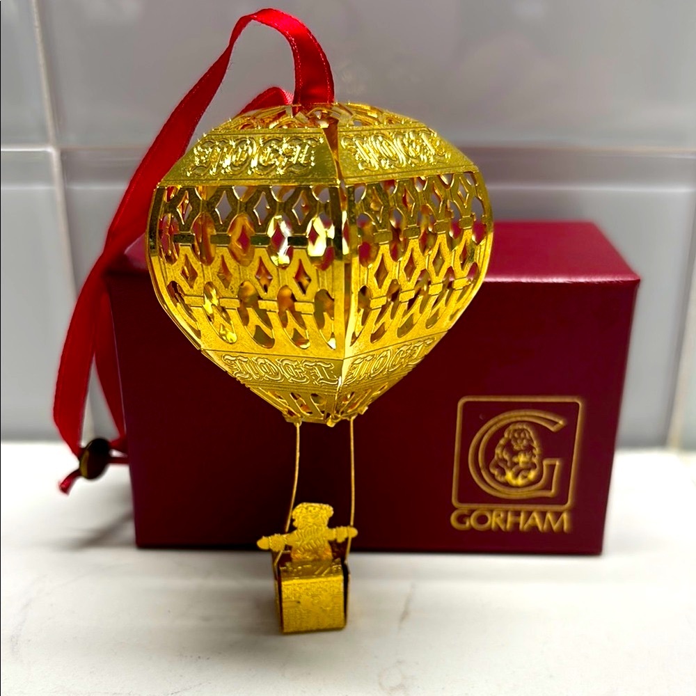 Gorham Gold and Red Hot Air Balloon Ornament